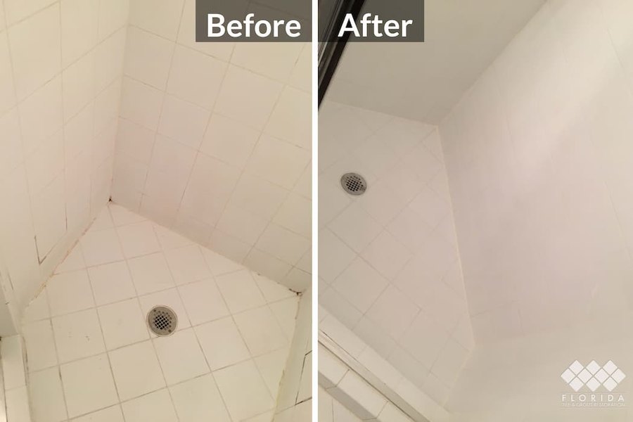 Shower tile restoration, before and after